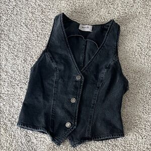 Agolde Black Denim Button Vest with Silver Buttons